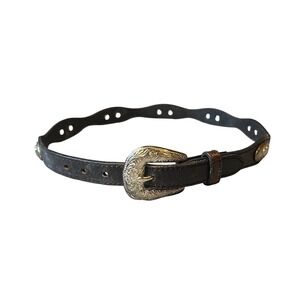 Sutton Creek Leather Belt Western Vintage Black Silver Accent Waist Belt Size 26